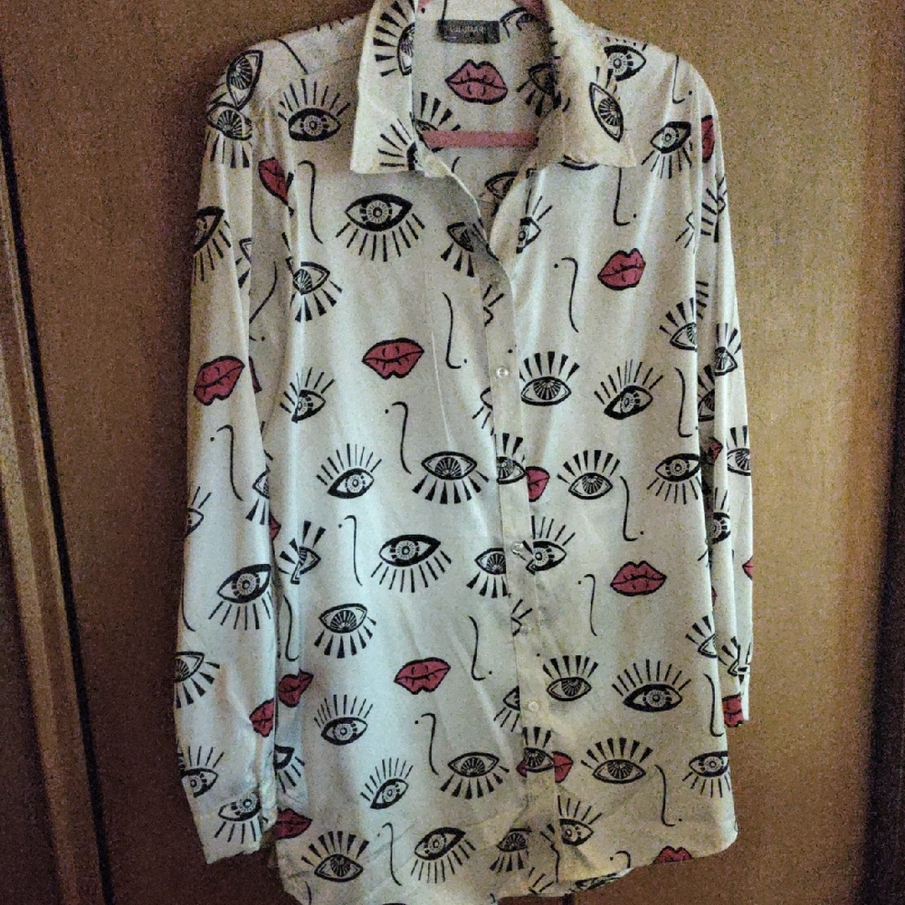 Lulumari Pink and White Graphic Blouse